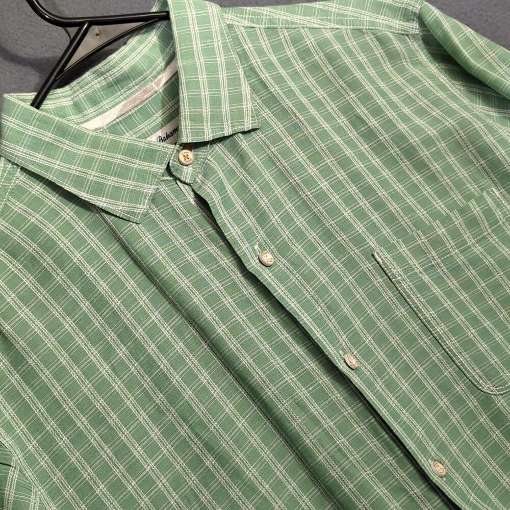 Tommy Bahama Shirt Men's L Green Linen Lyocell Blend Long Sleeve Button Up
